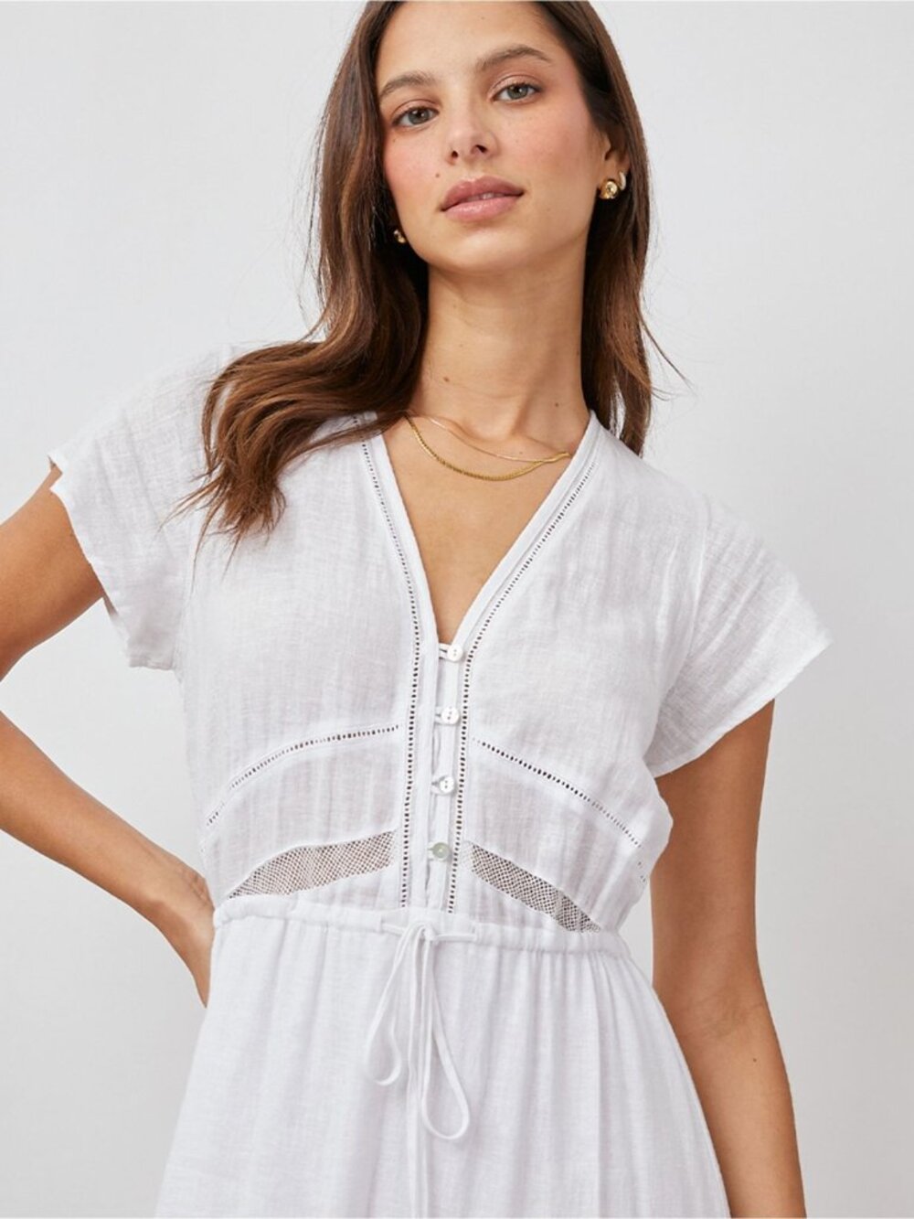EUC Rails XS White Lace Linen Blend Midi Kiki Dress